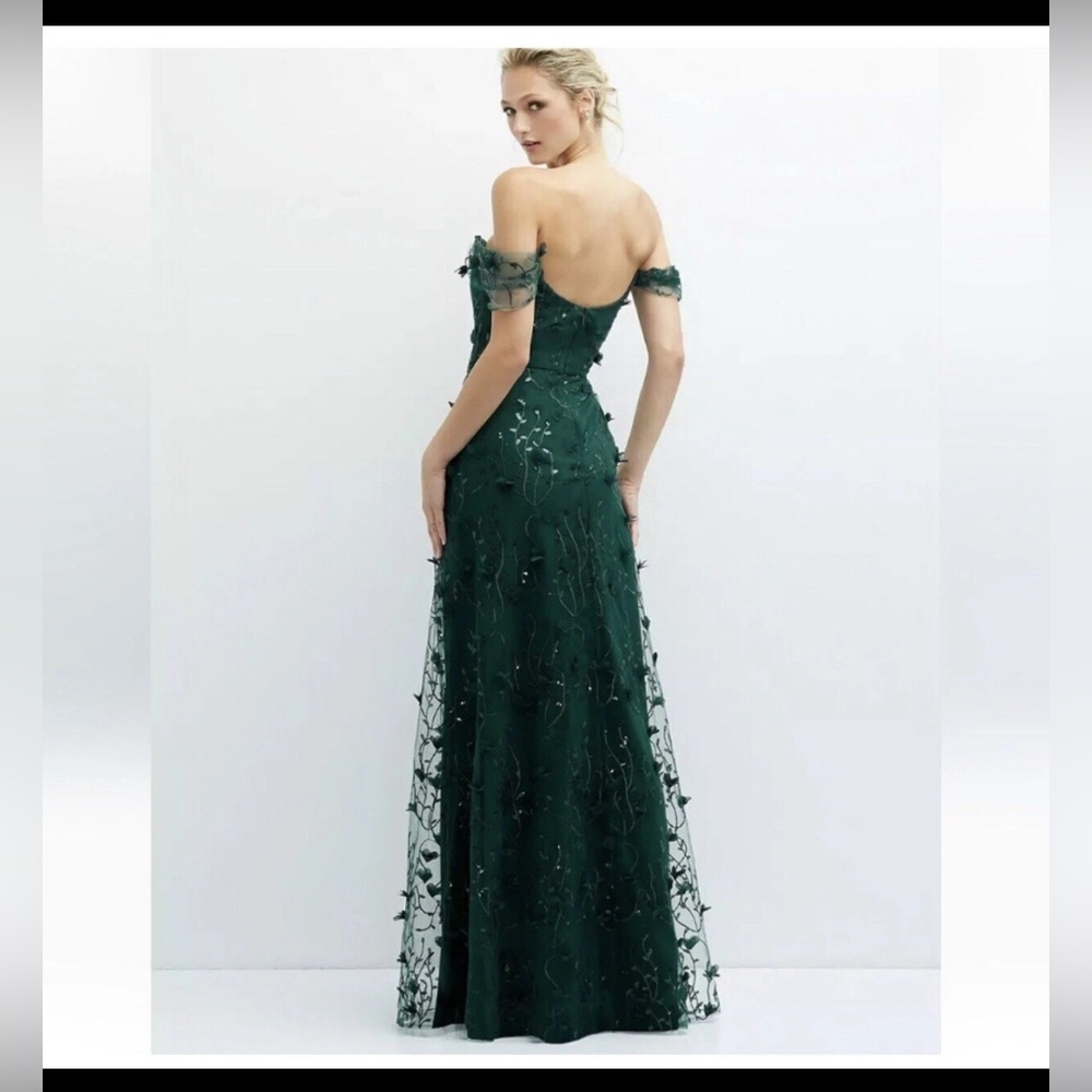 New Dessy Group OFF THE SHOULDER A LINE 3D FLORAL EMBROIDERED Maxi Dress 12R - Picture 3 of 4
